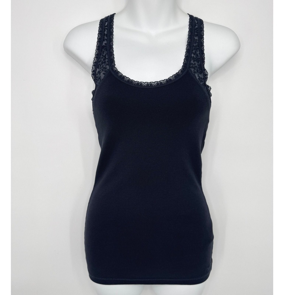 Hollister Tank Top Medium Black Lace Trim Racerback Ribbed Cotton Blend Casual